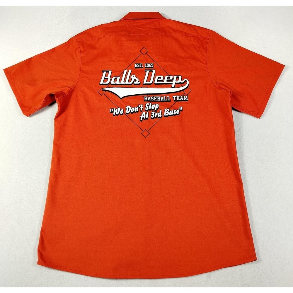 Spirit Shirt Mens Large Orange Short Sleeve Button Up Baseball Team Novelty Work